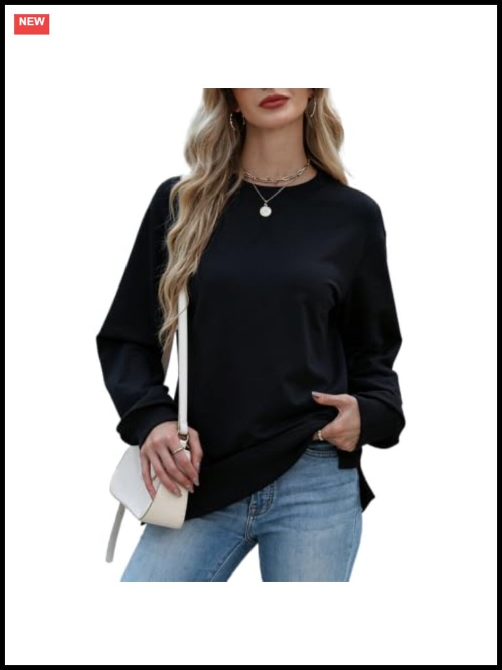 Womens Crewneck Sweatshirt Long Sleeve Pullover Slim Fit Cotton Blend Top